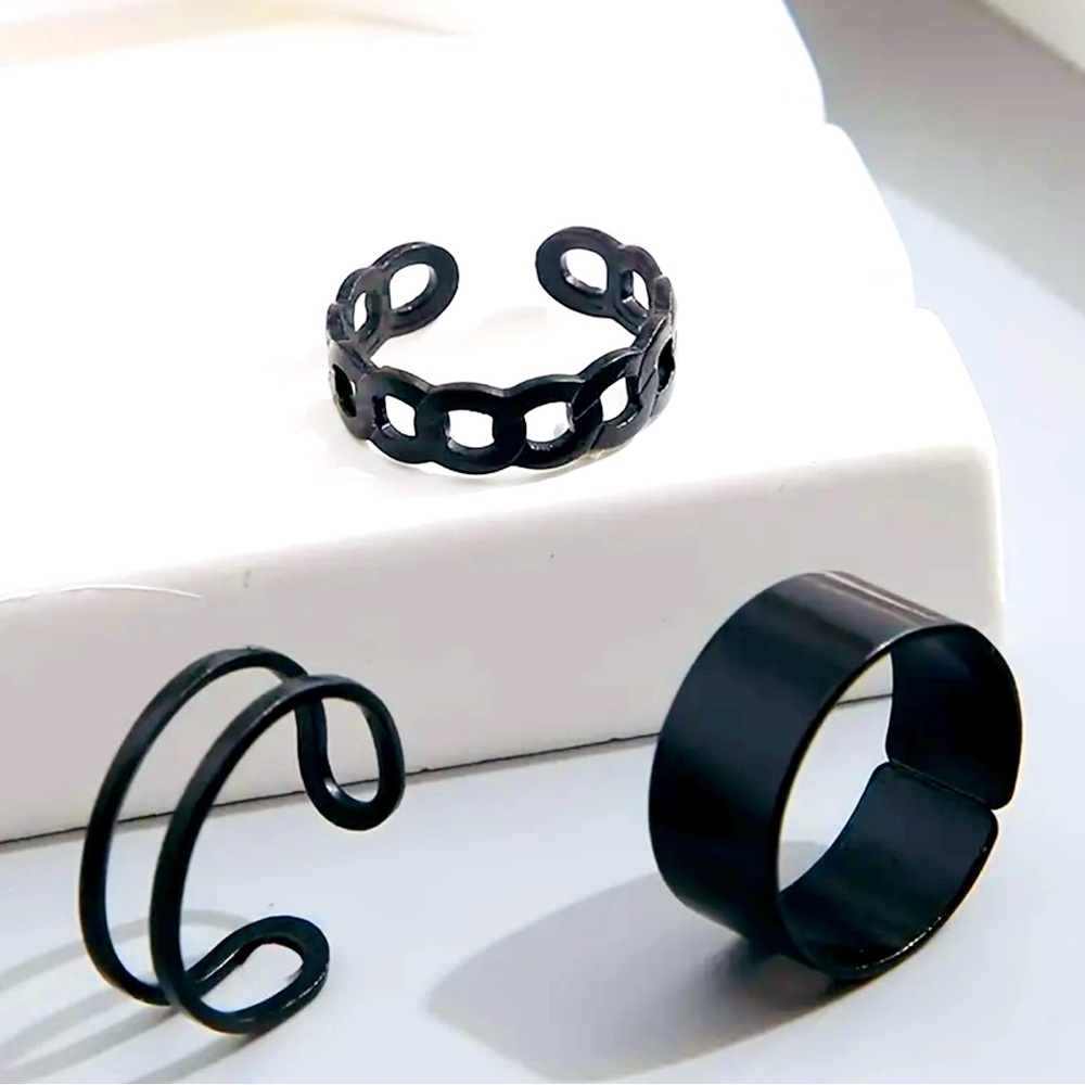 New - 3pcs Minimalist Vintage Black Index Finger Joint Ring